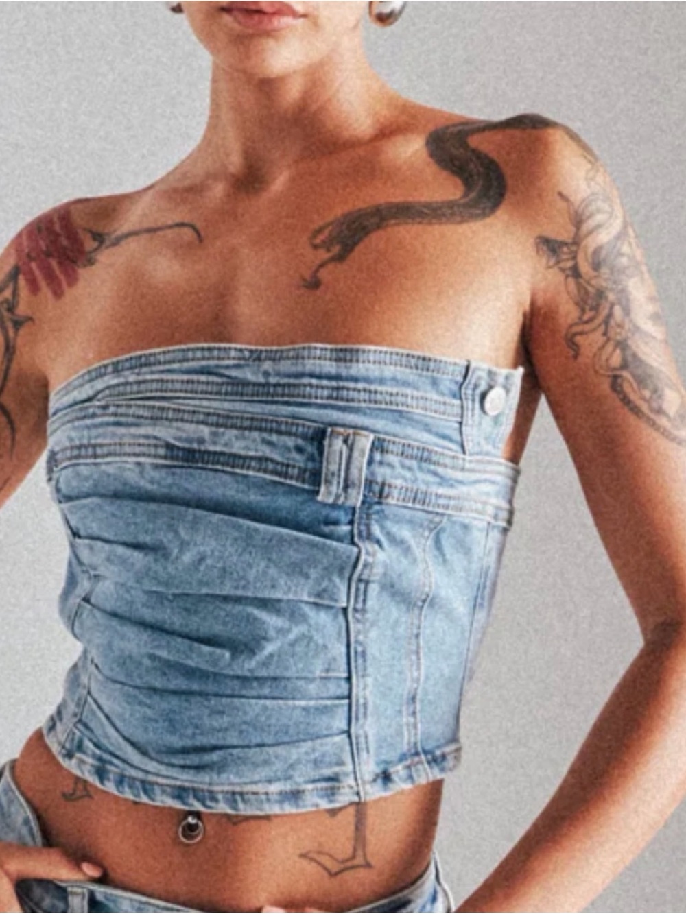 NWT AKIRA Light Blue Denim Strapless Crop Tube Top size L